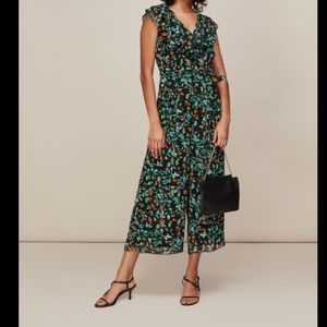 NWT Whistles Forest Floral Print Frill Jumpsuit 10